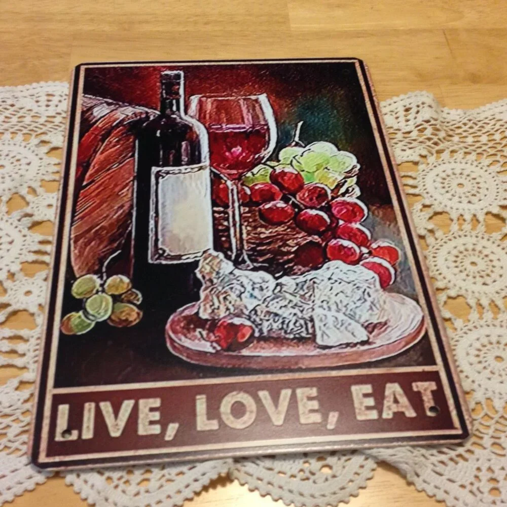 Distressed look Wine and food themed wall art